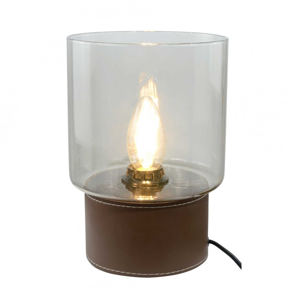 Lampe en simili cuir et verre marron