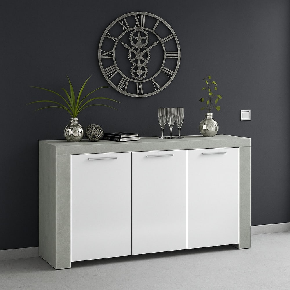 Buffet effet bois ciment, blanc 144x42 cm - Maisons du Monde