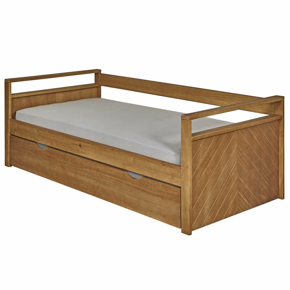 Pack lit banquette gigogne avec matelas bois massif 90x190 cm