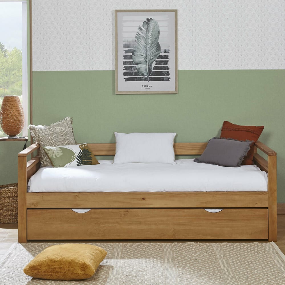Pack lit banquette gigogne avec matelas bois massif 90x200 cm - Maisons du Monde
