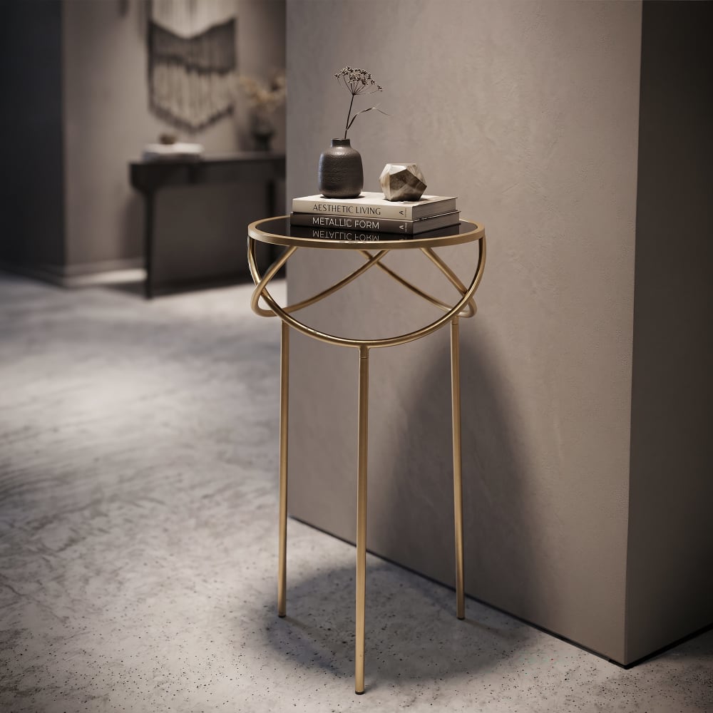 Mauro Ferretti Runder, goldfarbener Metalltisch mit 3 Beinen, Ø 40 x 80 cm style classic chic - Metall