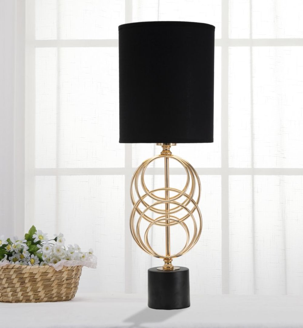Lampe de table en métal doré avec abat-jour noir ø 20x58,5 cm — vue 4