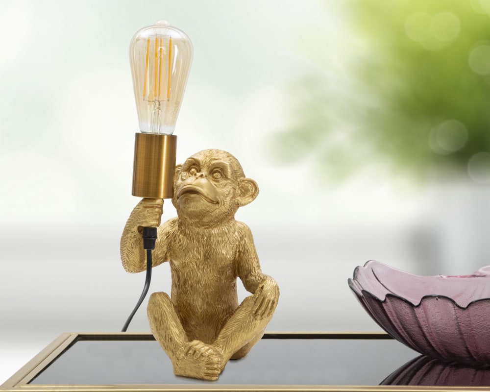 Lampe de table singe en résine dorée, 17x14,5x25 cm — vue 4