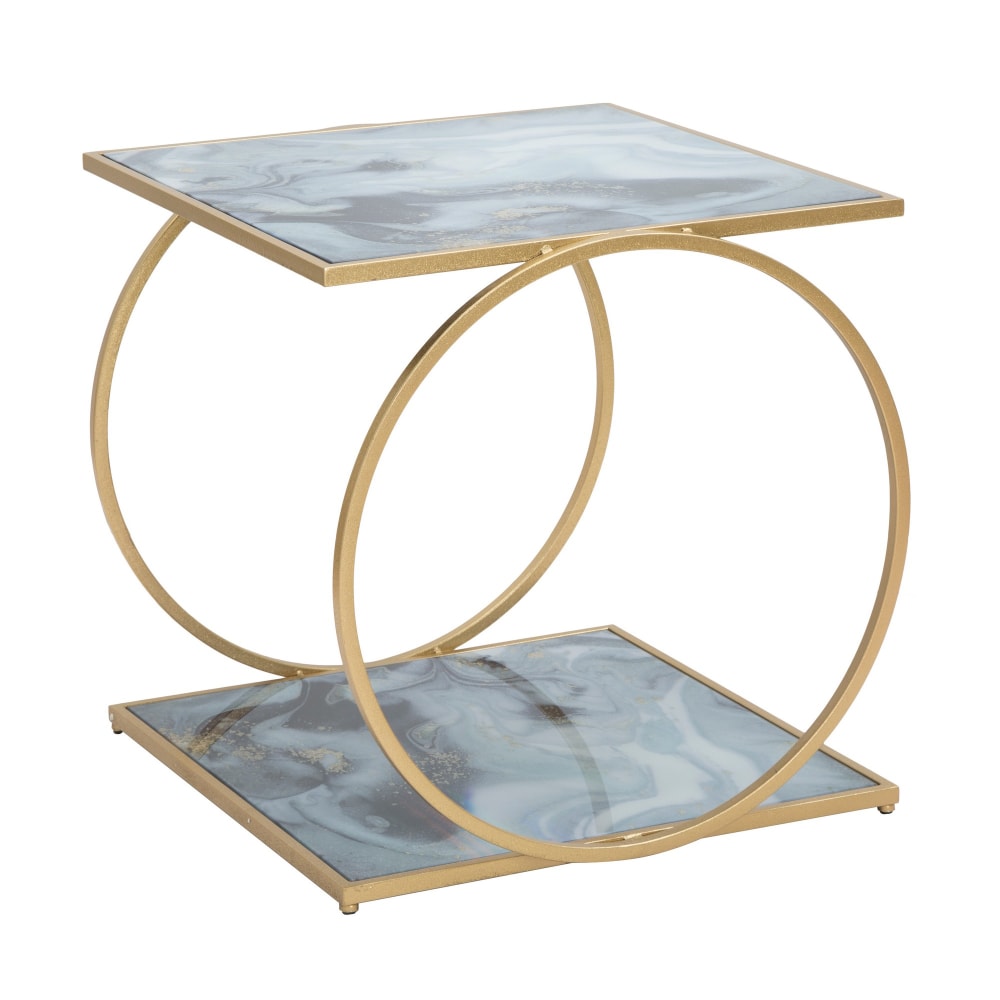 Table basse en métal doré avec plateaux en verre coloré cm 52,5x50x51