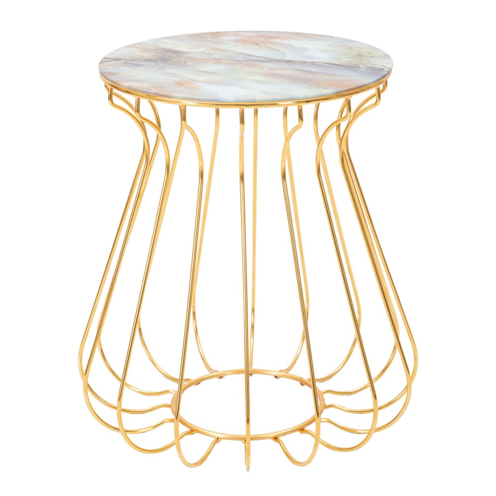 Table basse en métal doré avec plateau en verre Ø cm 48x52