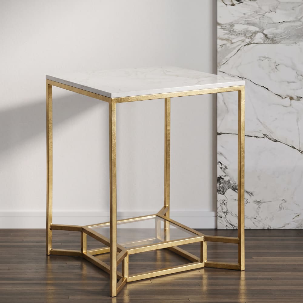 Mauro Ferretti Couchtisch aus Metall und Marmor, 47 x 47 x 60 cm style modern Weiß Metall