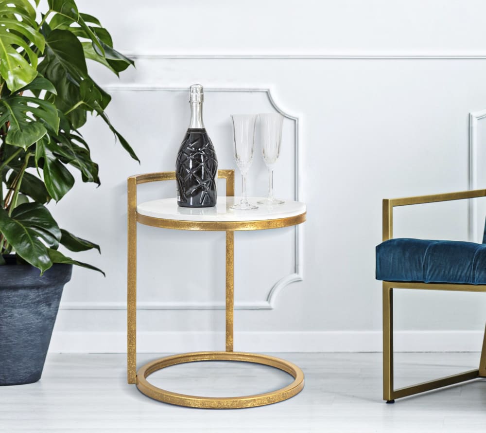 Table basse en métal doré avec plateau blanc 40x43x50  cm