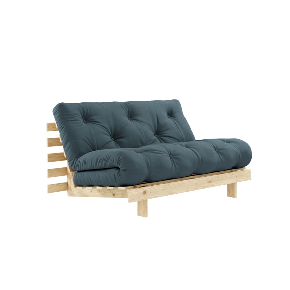 Canapé convertible en pin massif avec futon bleu canard 140x200