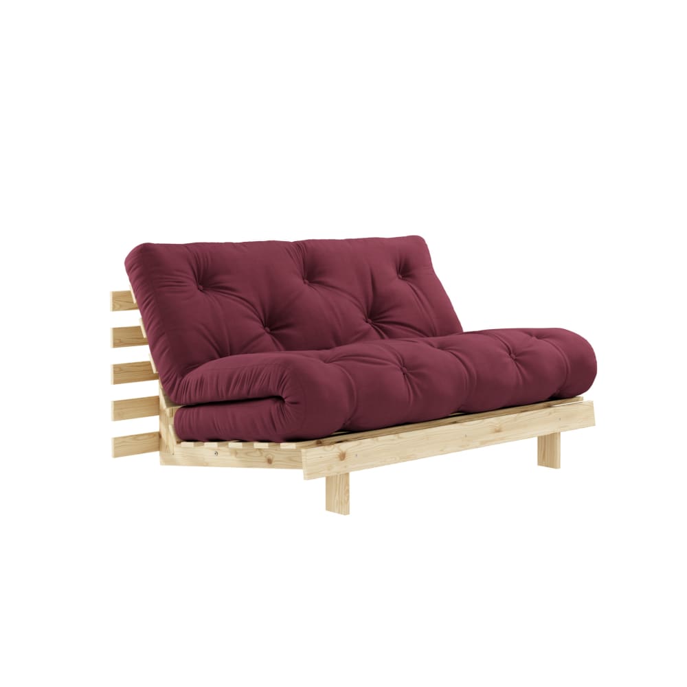Canapé convertible en pin massif avec futon bordeaux 140x200