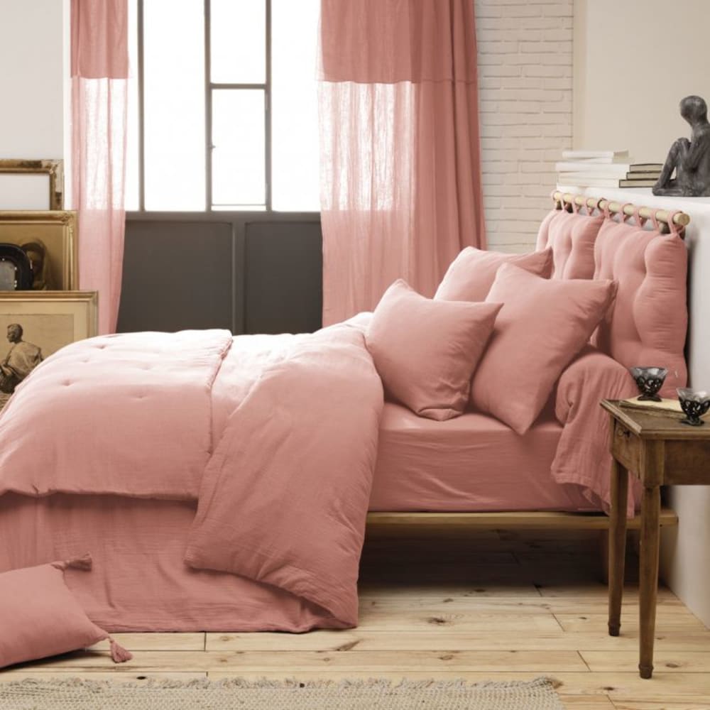 Drap housse en coton rose 90x190 cm