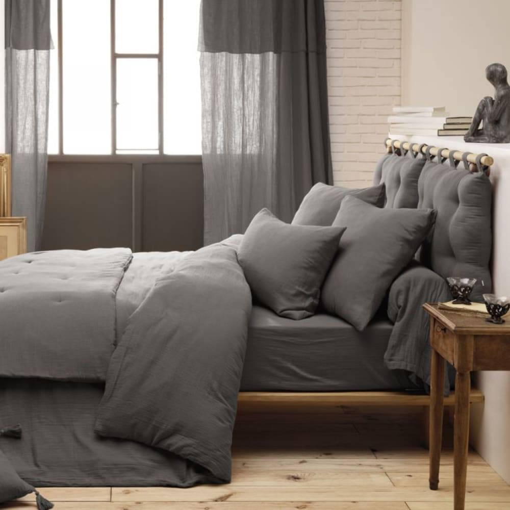 Drap housse en coton gris 140x190 cm