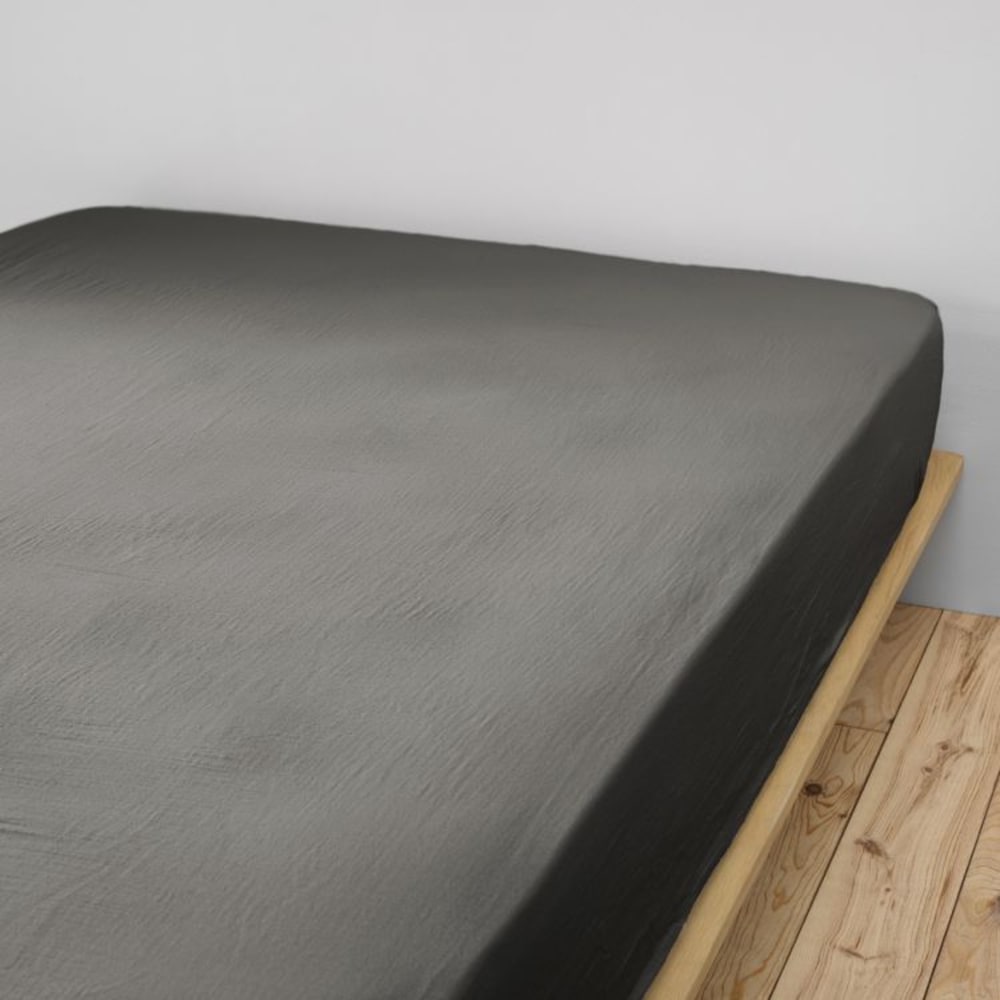 Drap housse en coton gris 140x190 cm — vue 3