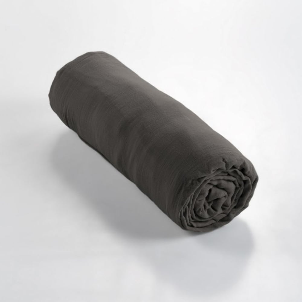 Drap housse en coton gris 140x190 cm — vue 4