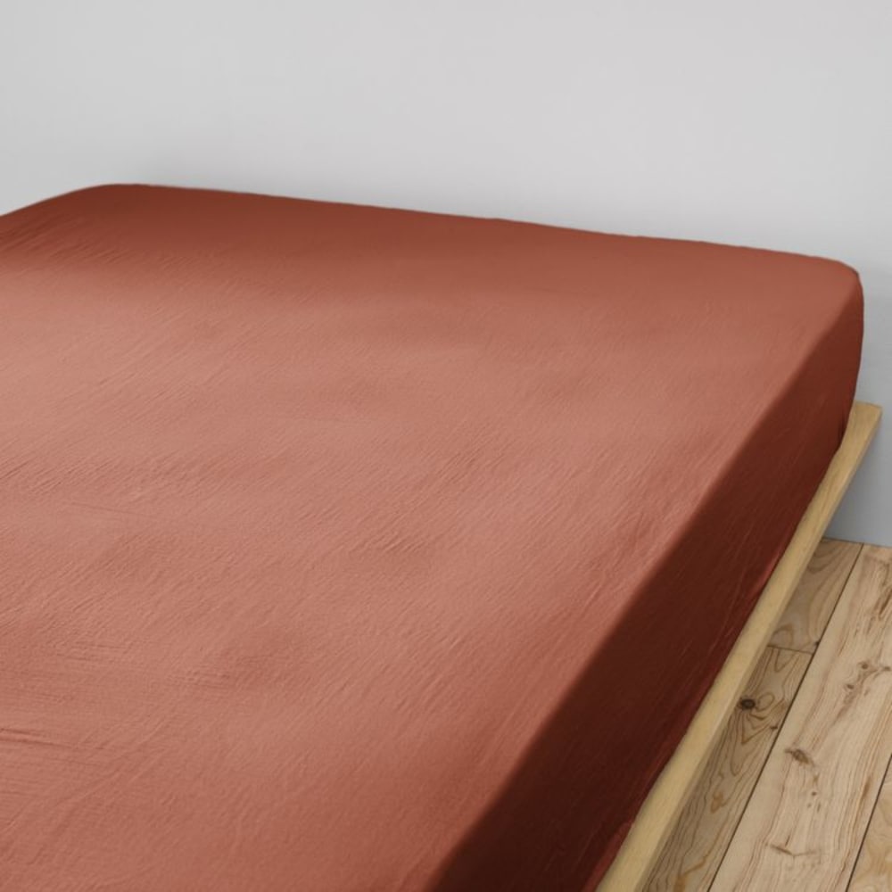 Drap housse en coton orange 160x200 cm — vue 3