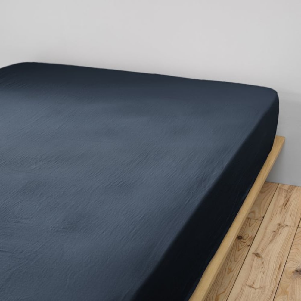 Drap housse en coton bleu 90x190 cm — vue 3