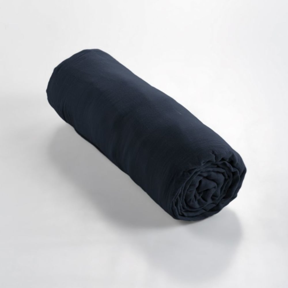 Drap housse en coton bleu 90x190 cm — vue 4