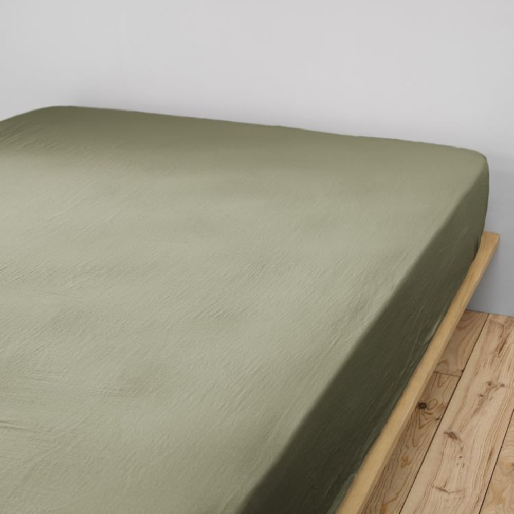 Drap housse en coton vert 160x200 cm — vue 3