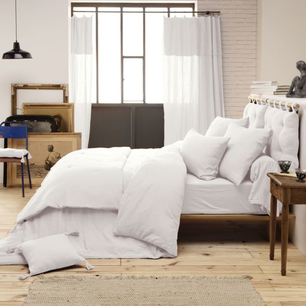 Drap housse en coton blanc chantilly 140x190 cm