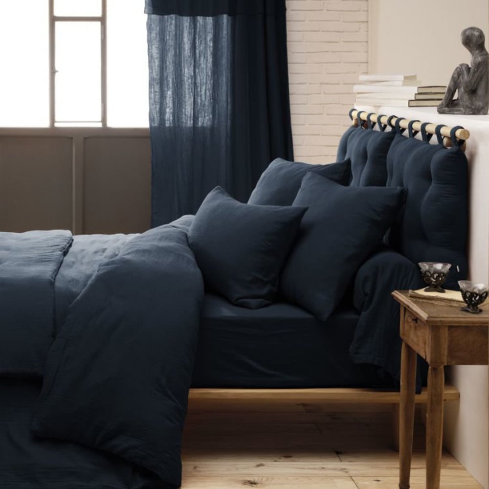 Drap housse en coton bleu 160x200 cm