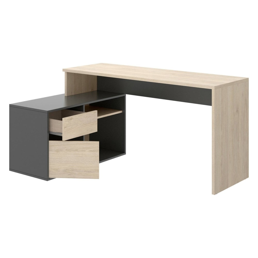 Dmora Schreibtisch in Eichenholzoptik, Anthrazit 139x92h75 cm style modern Braun