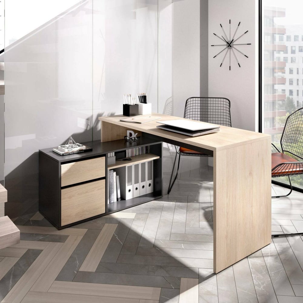 Bureau effet bois beige, anthracite 144x92 cm - Maisons du Monde