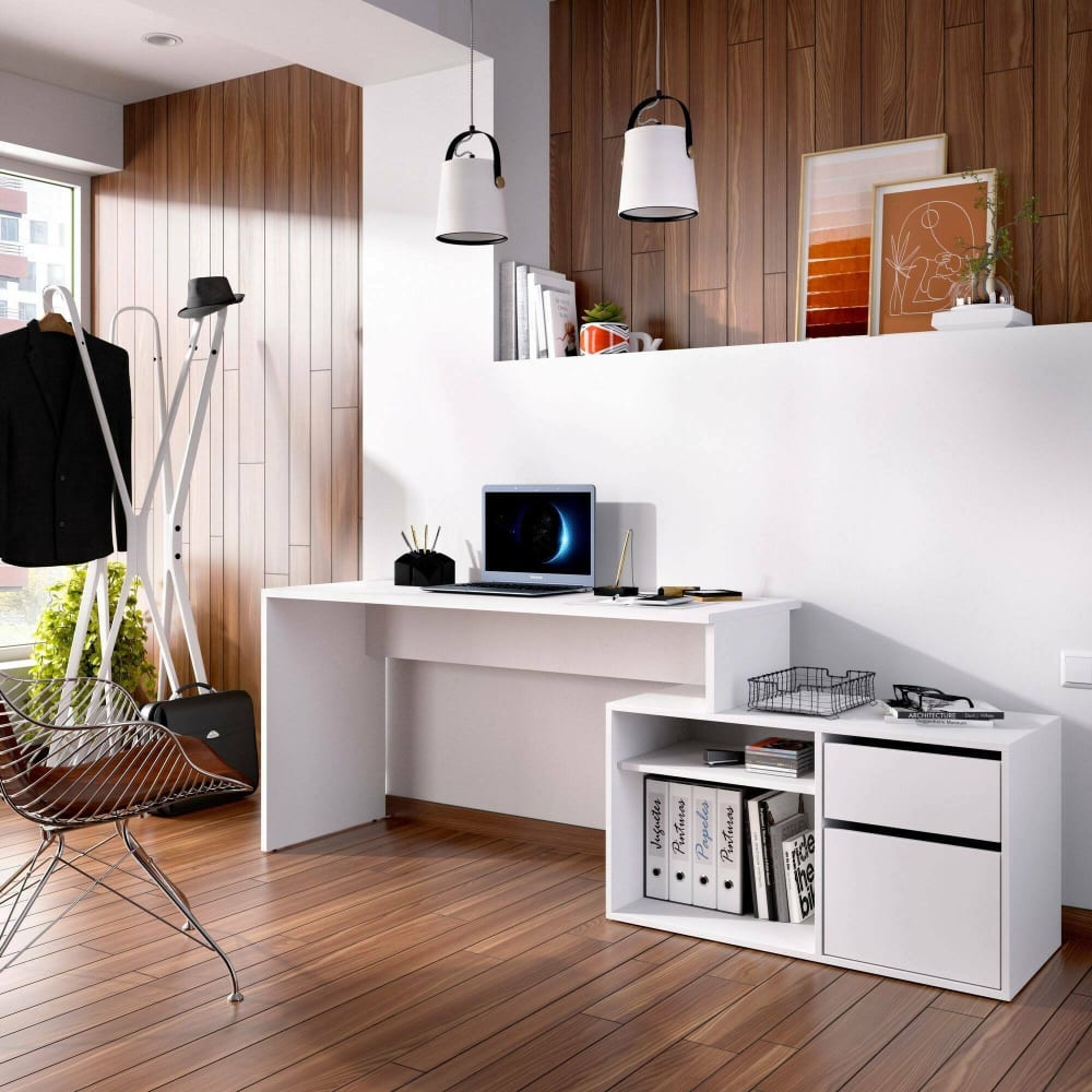 Bureau effet bois blanc 139x92h75 cm