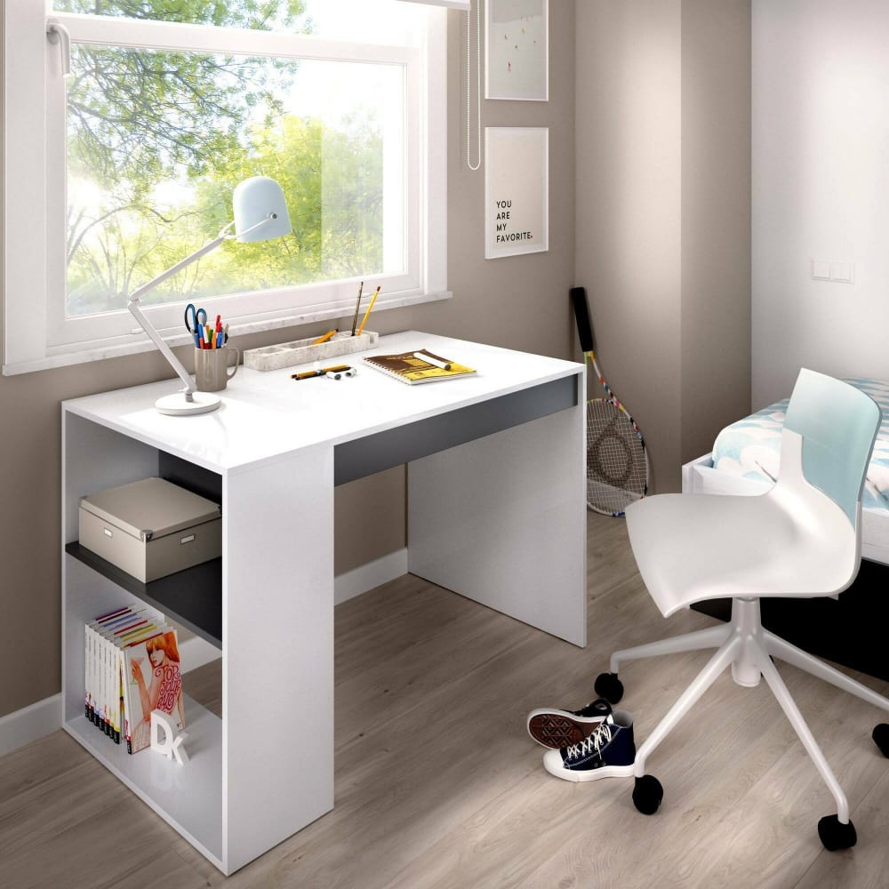 Bureau effet bois blanc, anthracite 121x50 cm