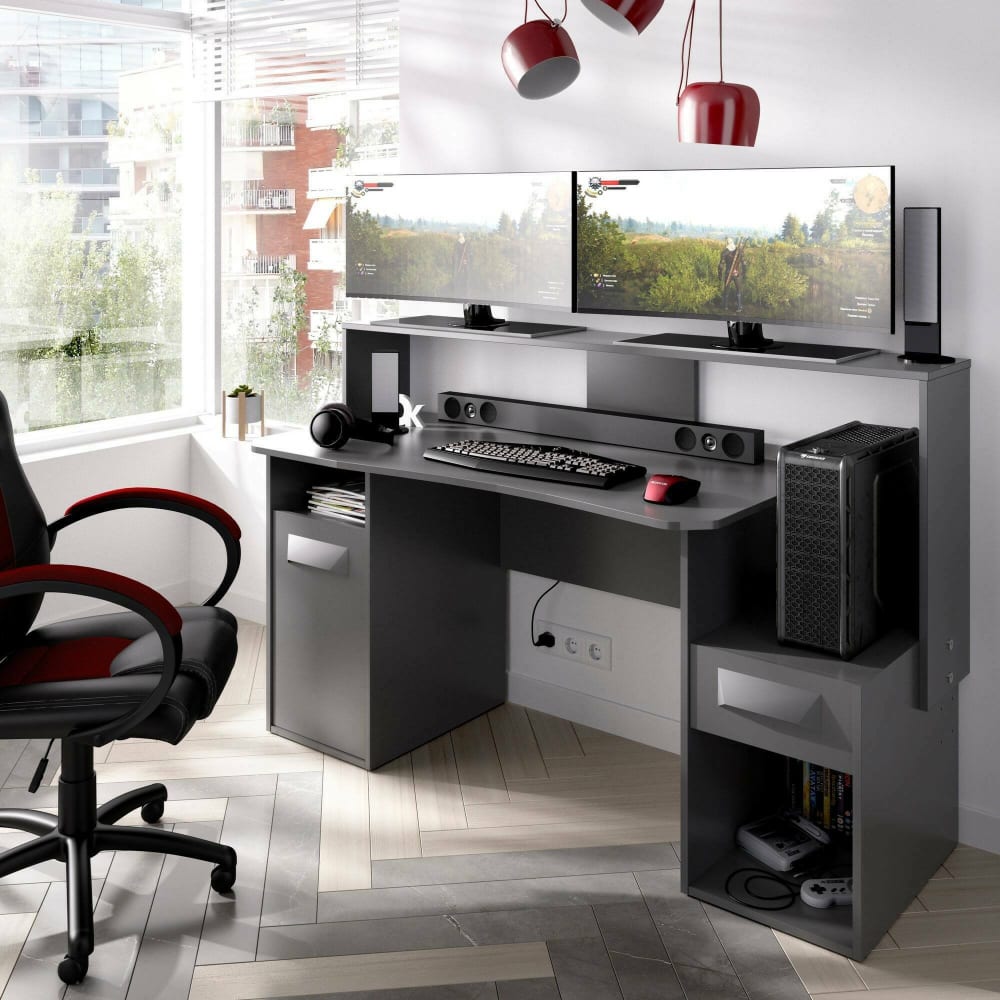 Bureau effet bois anthracite 160x69 cm