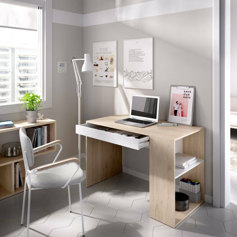 Bureau effet bois beige, blanc 121x50 cm - Maisons du Monde