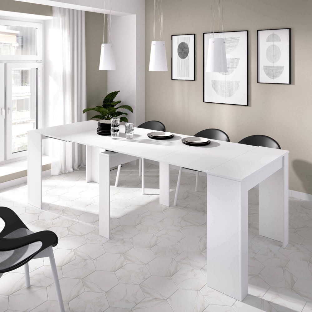 Table console à rallonge effet bois blanc 118x90 cm - Maisons du Monde
