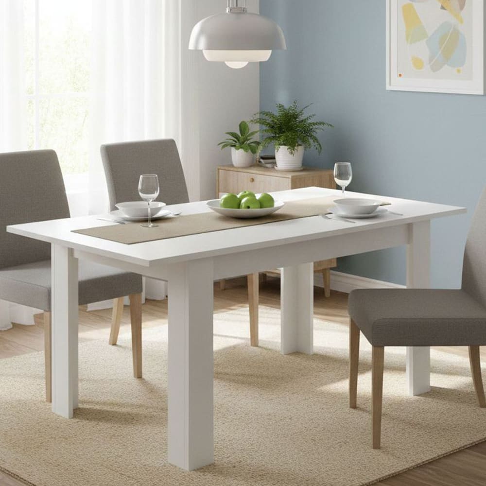 Table à rallonge effet bois blanc brillant 139x90 cm - Maisons du Monde