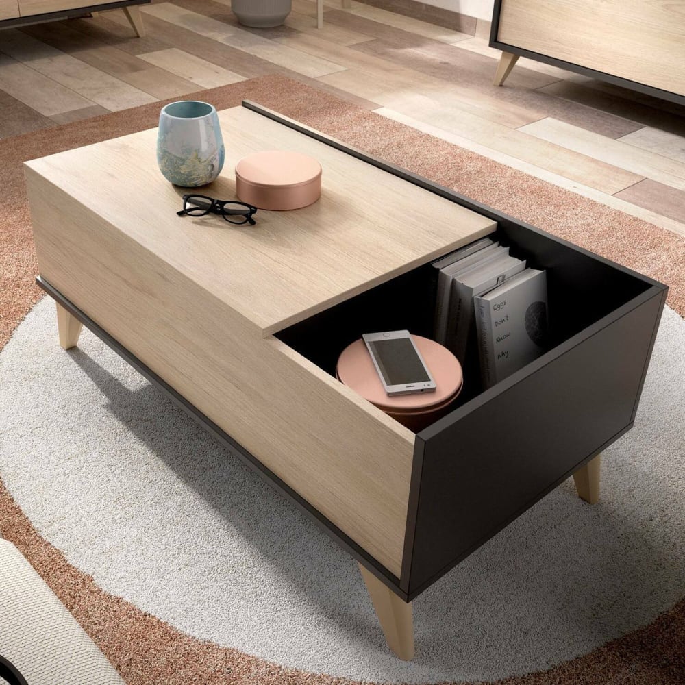 Table basse effet bois anthracite, beige 110x60 cm - Maisons du Monde