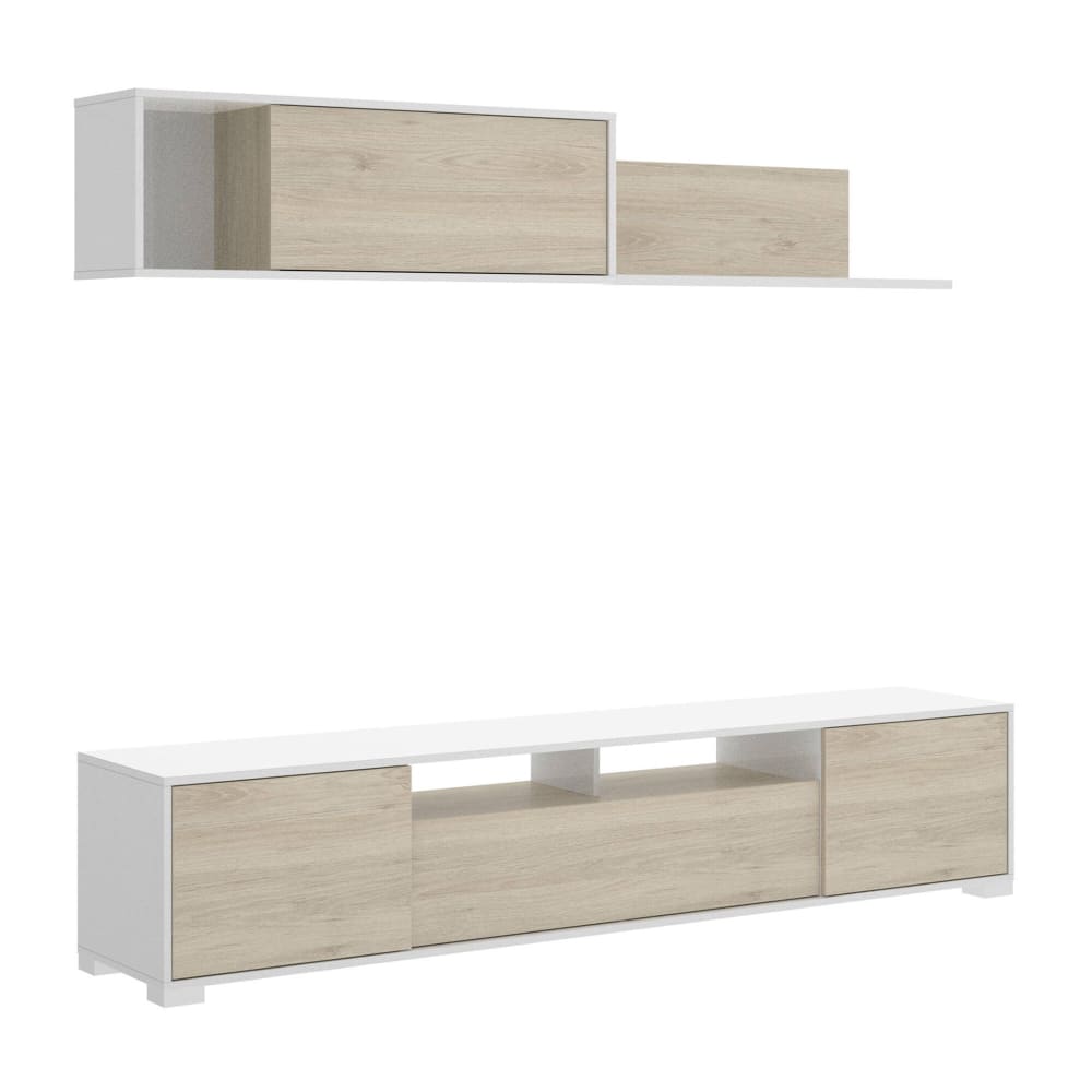 Meuble TV effet bois beige, blanc 206x41 cm