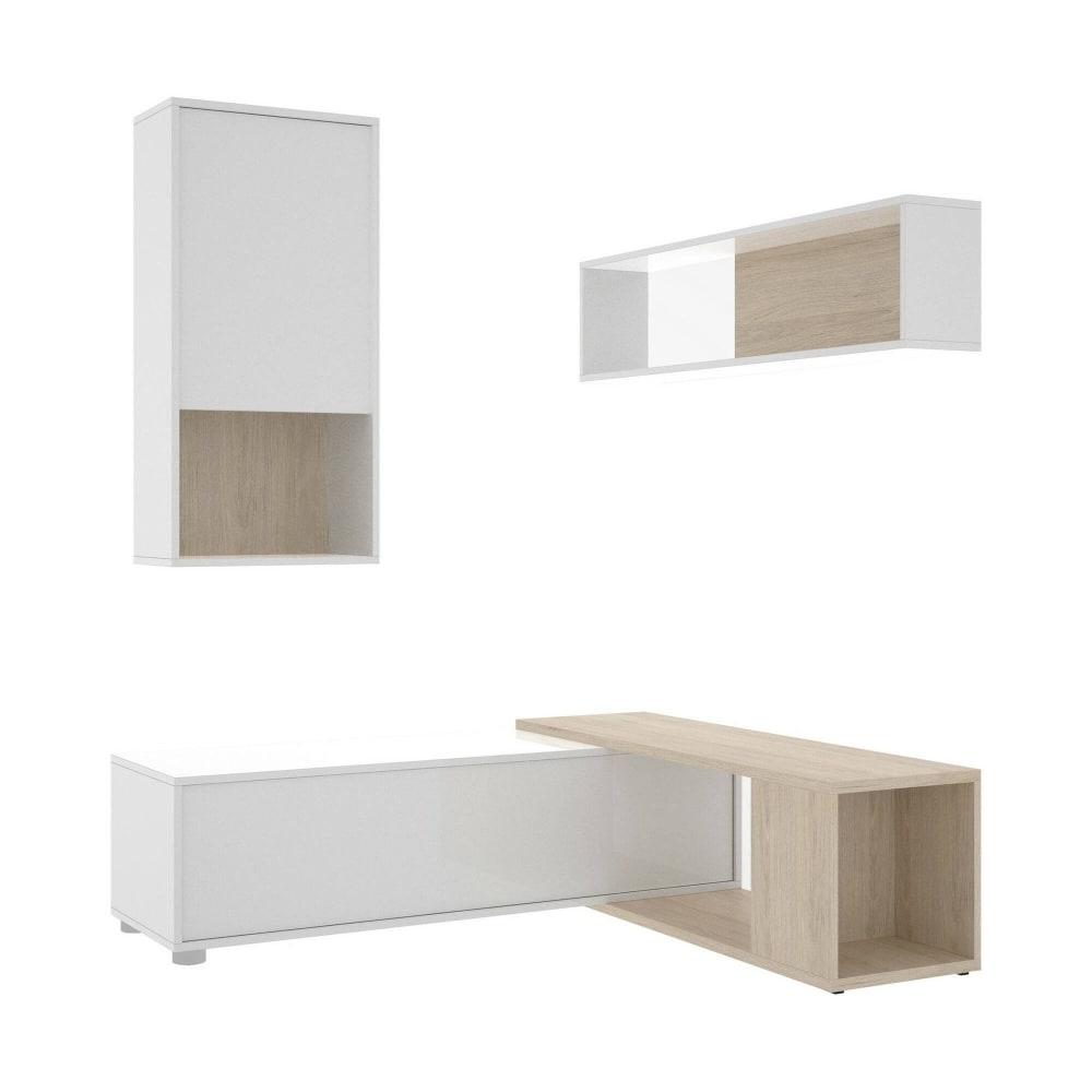 Meuble TV effet bois beige, blanc 138x41 cm