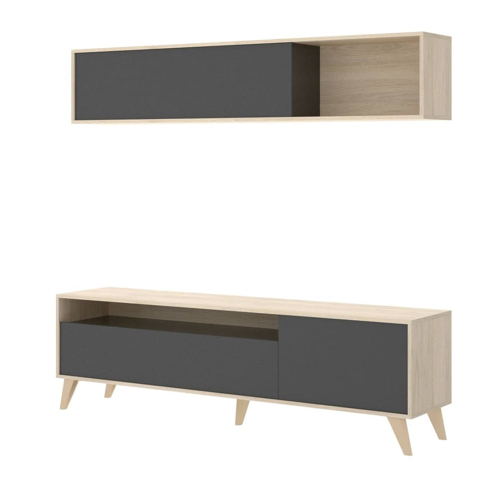Meuble TV effet bois anthracite, beige 188x41 cm