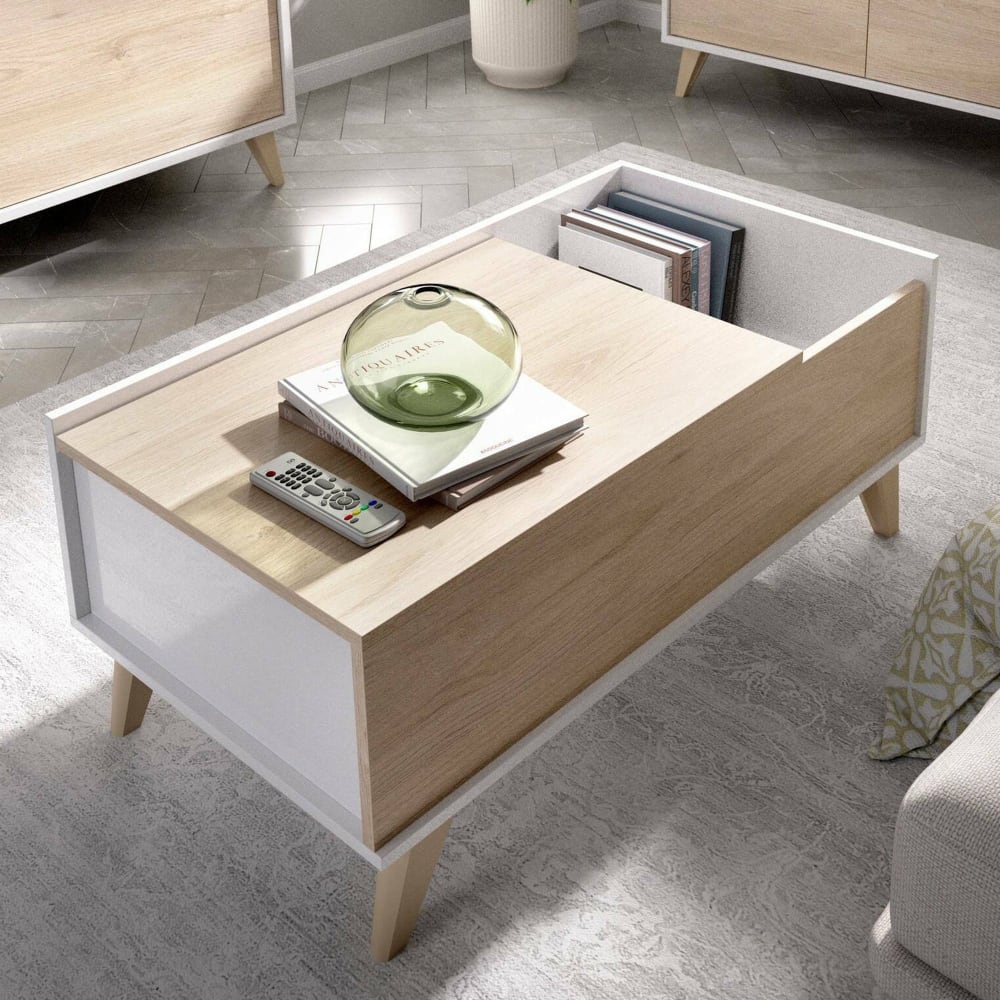 Table basse effet bois beige, blanc 110x60 cm - Maisons du Monde