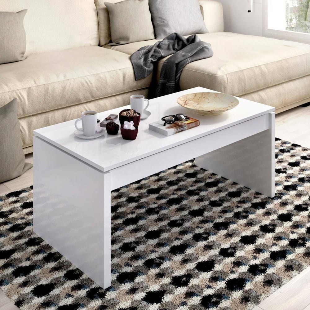 Table basse effet bois blanc 110x50 cm