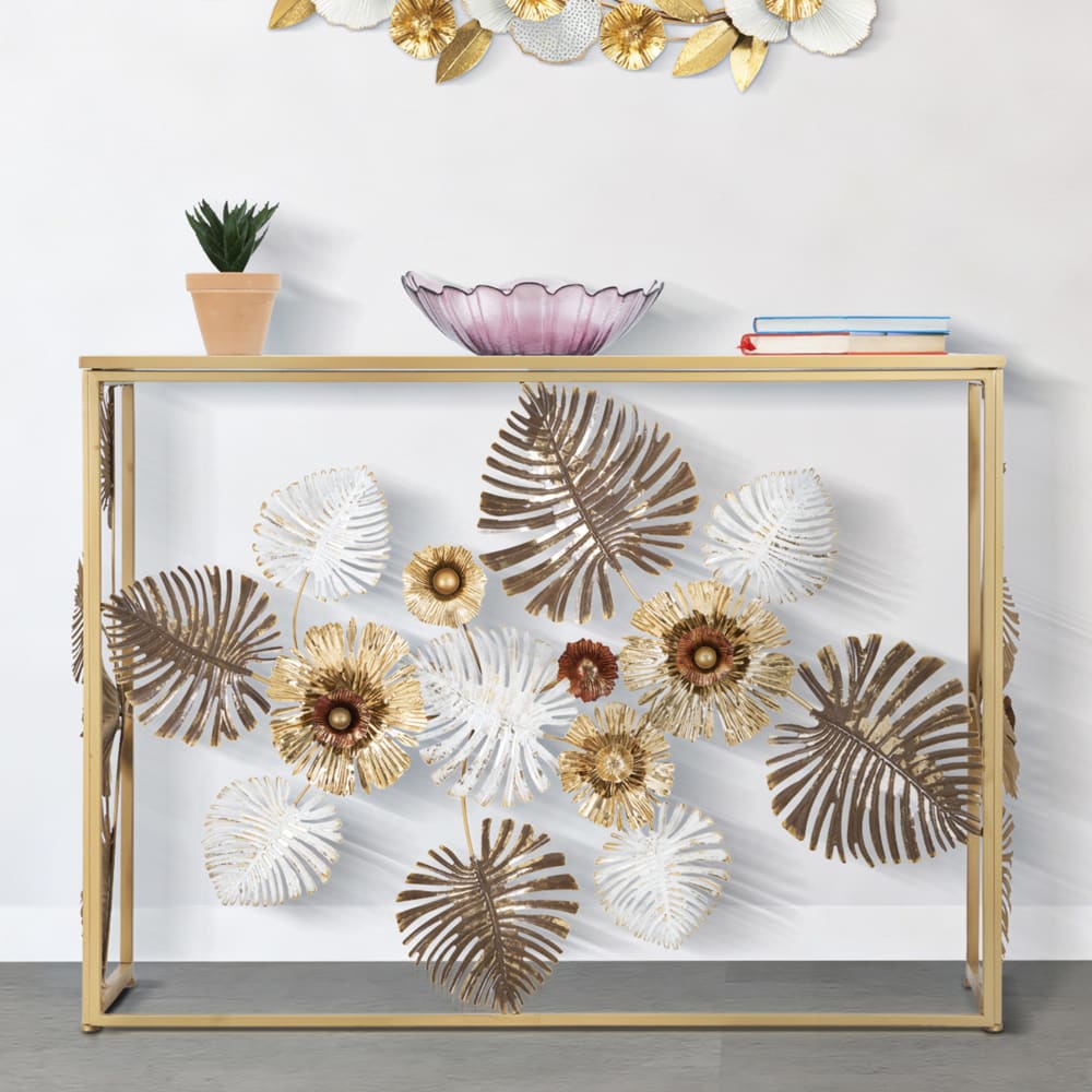 Mauro Ferretti Konsolentisch aus Metall mit Blumen und Blättern 113x40x80 cm style classic chic Gold Metall