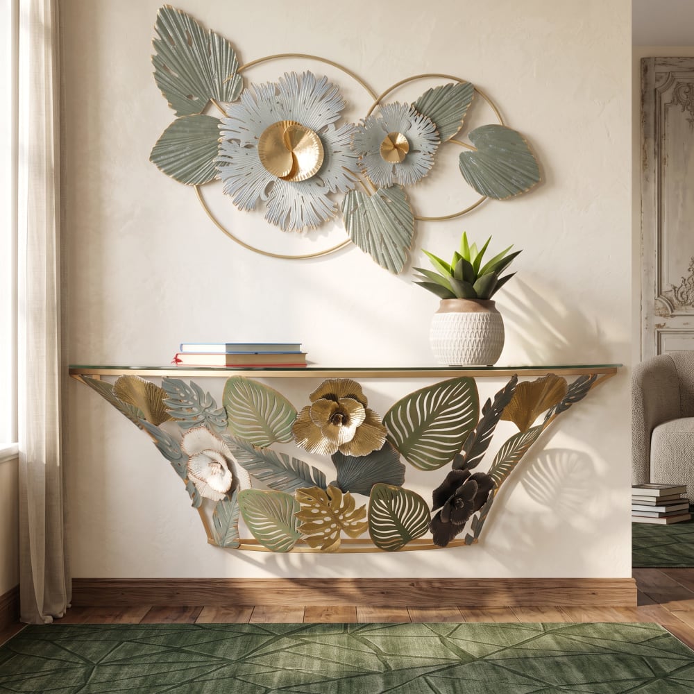Mauro Ferretti Hängekonsole aus mehrfarbigem Metall mit Blumen cm 120x40,5x37,2 style classic chic - Metall