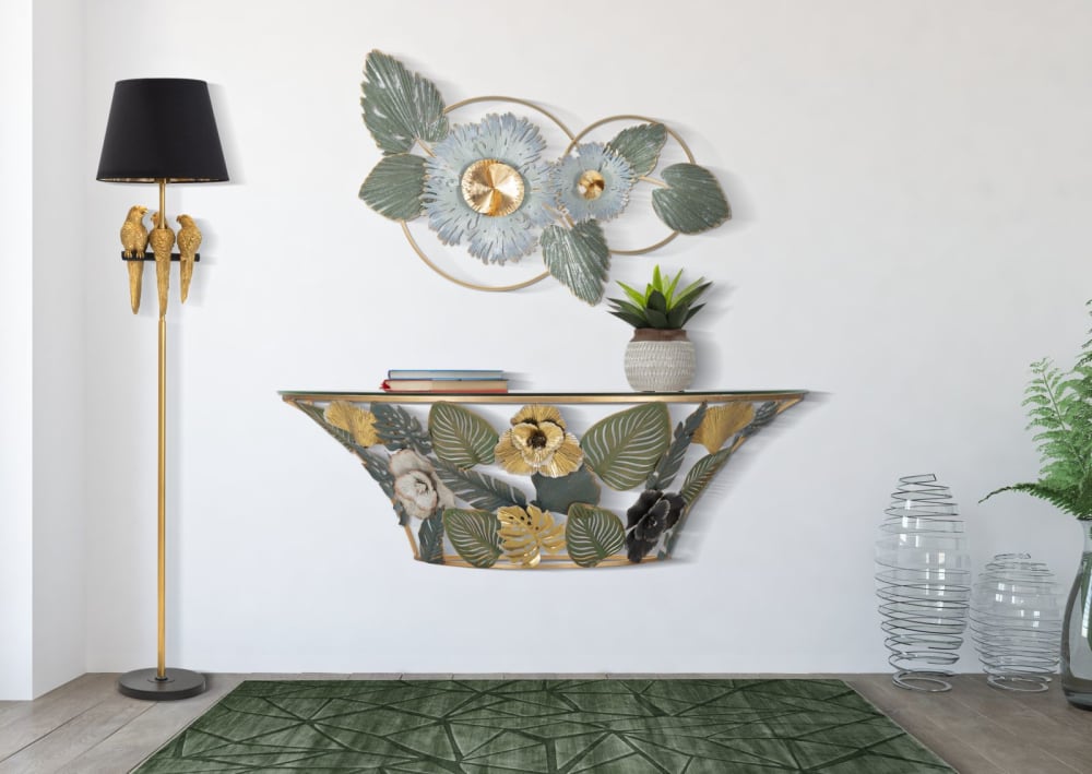 Console suspendue en métal multicolore avec fleurs 120x40,5x37,2 cm
