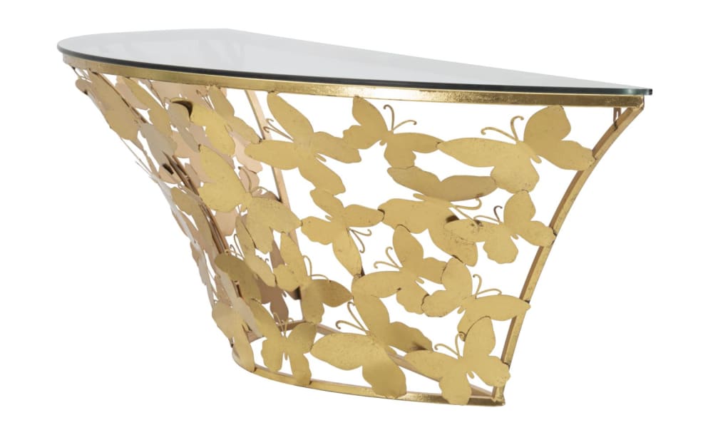 Console suspendue en métal doré avec papillons 120x40,5x37,2  cm