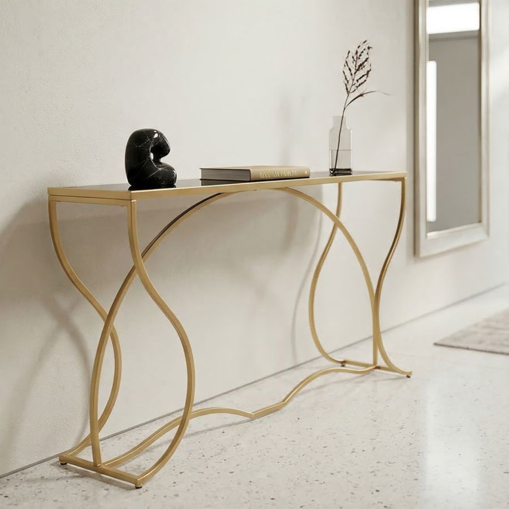 Mauro Ferretti Konsole aus vergoldetem Metall mit schwarzer Glasplatte cm 130x40x75 style classic chic - Metall