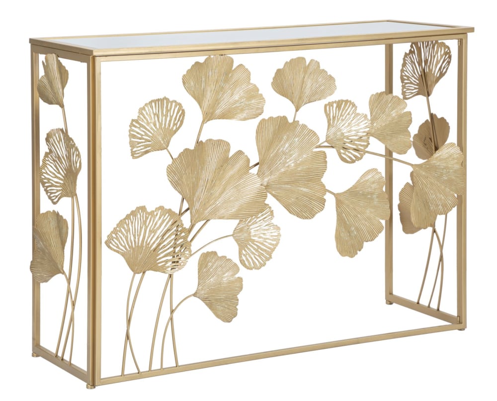 Console en métal doré avec plan miroir 108x36,5x80 cm Console en métal doré avec plan miroir 108x36,5x80 cm