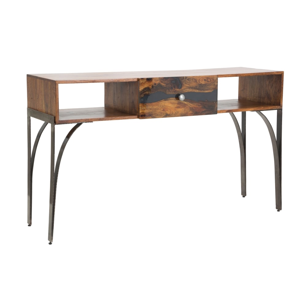 Console en bois marron avec tiroir 130x40x80 cm