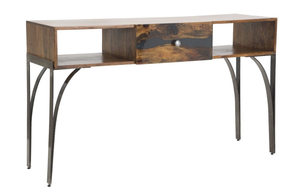 Brauner Konsolentisch aus Holz mit Schublade, 130 x 40 x 80 cm -
