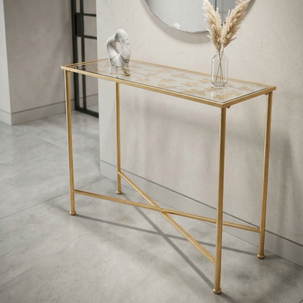 Mauro Ferretti Konsole aus Metall mit Schmetterlingen cm 100x35x80 style classic chic Gold Metall