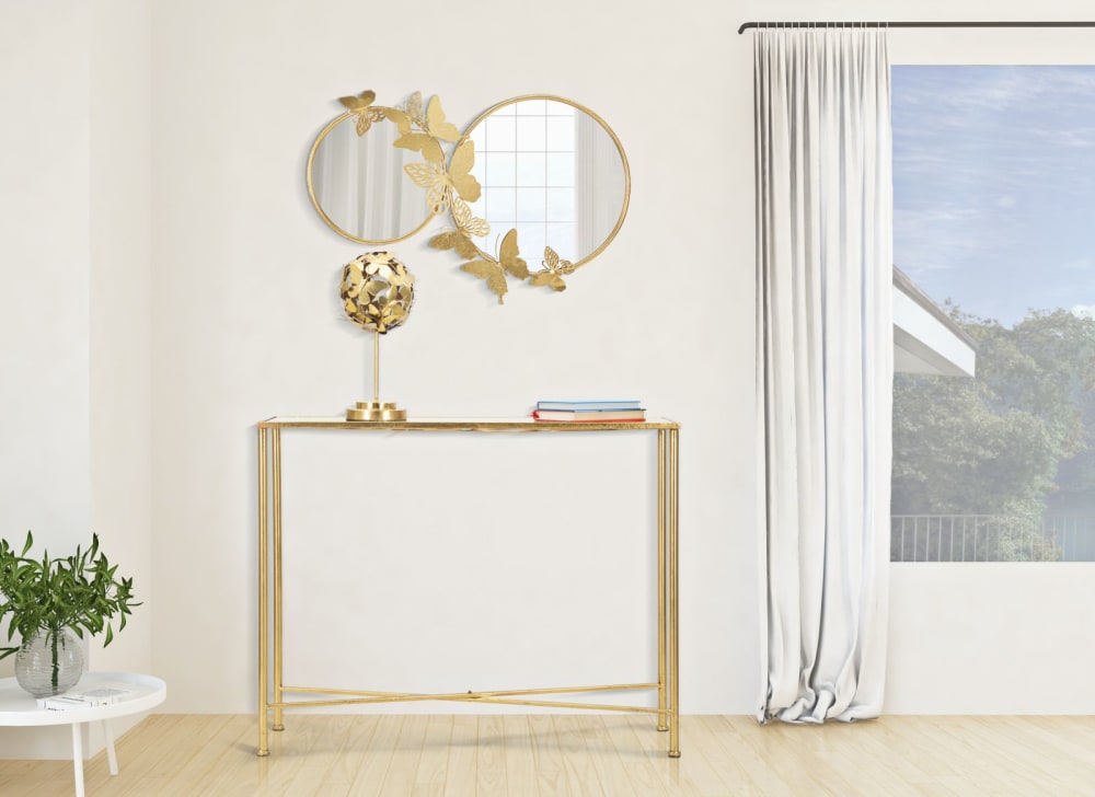 Konsole aus Metall mit Schmetterlingen cm 100x35x80 - Maisons Du