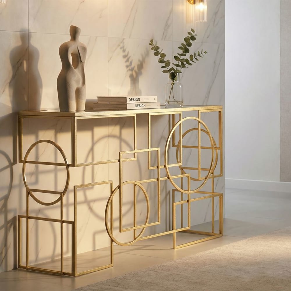 Mauro Ferretti Geometrischer Konsolentisch aus goldfarbenem Metall, 120 x 41 x 81 cm style classic chic - Metall