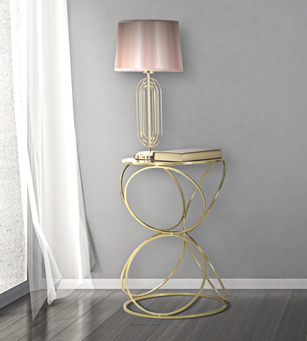 Lampe de table en métal doré avec abat-jour rose ø 28x55 cm — vue 3