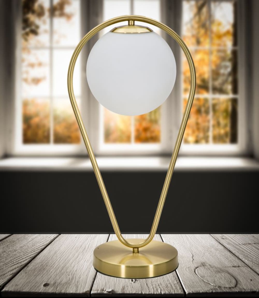 Lampe de table en métal doré avec sphère blanche, 25x18x50 cm — vue 3